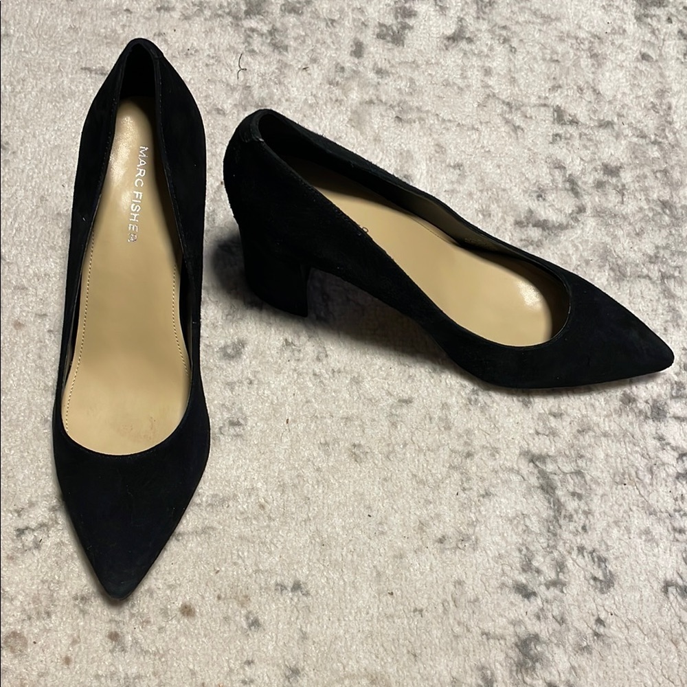 Marc Fisher Claire Black Leather Women's Block Heel Pumps 7.5